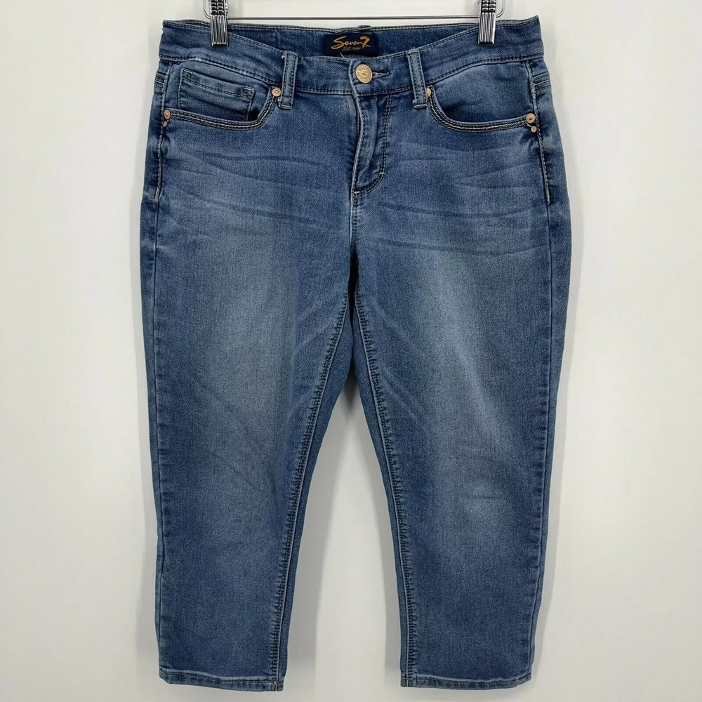 Seven7 Jeans‎ Women's Size 6 Blue Girlfriend Low Rise Crop Stretch Zip Fly Logo
